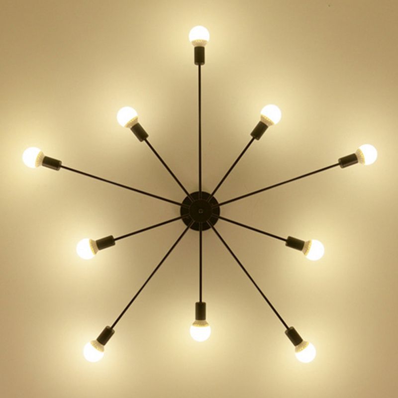 10 Lights Semi Flush Ceiling Light Mid-Century Metal Ceiling Light Fixture