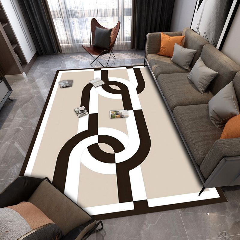 Apricot Modern Carpet Polyester Pattern Carpet Washable Area Carpet for Living Room