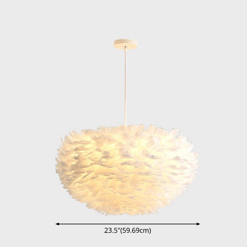 Feather Hanging Light Fixture Modernist White Chandelier Pendant Light for Bedroom