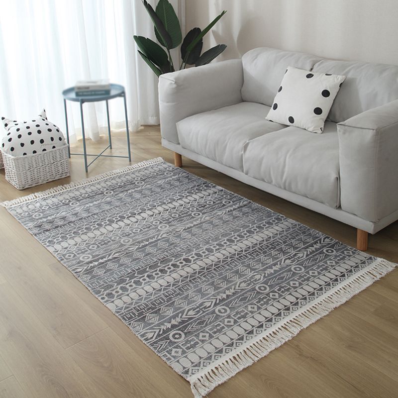 Blue Tone Modern Indoor Rug Cotton Ethnic Print Carpet Easy Care Rug for Home Decoration