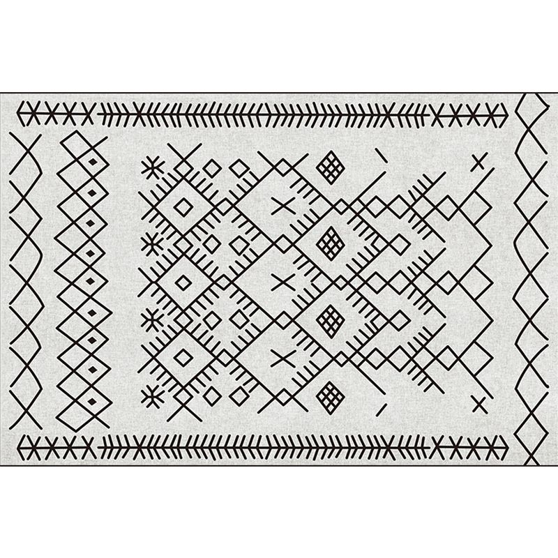 Bohemian Tribal Geometric Pattern Rug Light Grey Polyester Rug Machine Washable Non-Slip Backing Area Rug for Living Room