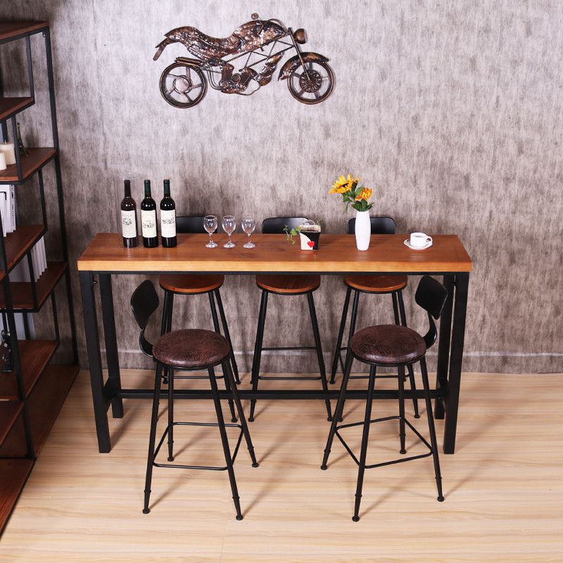 Industrial Rectangle Bar Table Pine Solid Wood Fixed Bar Dining Table