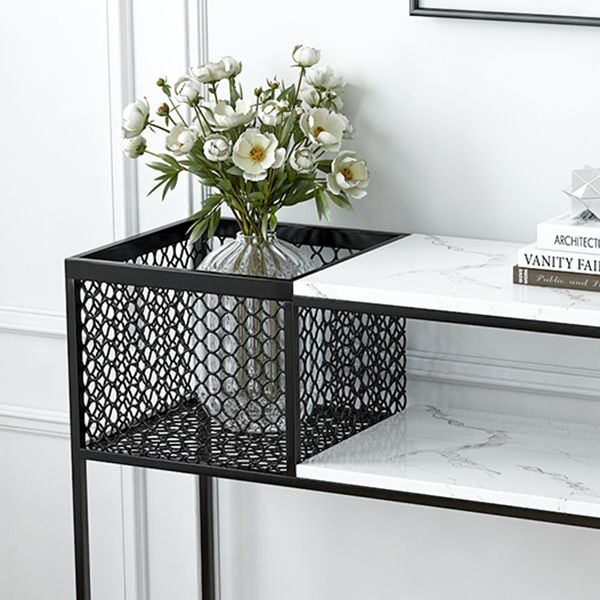Glam Marble Console Table Rectangle White Accent Table for Hall