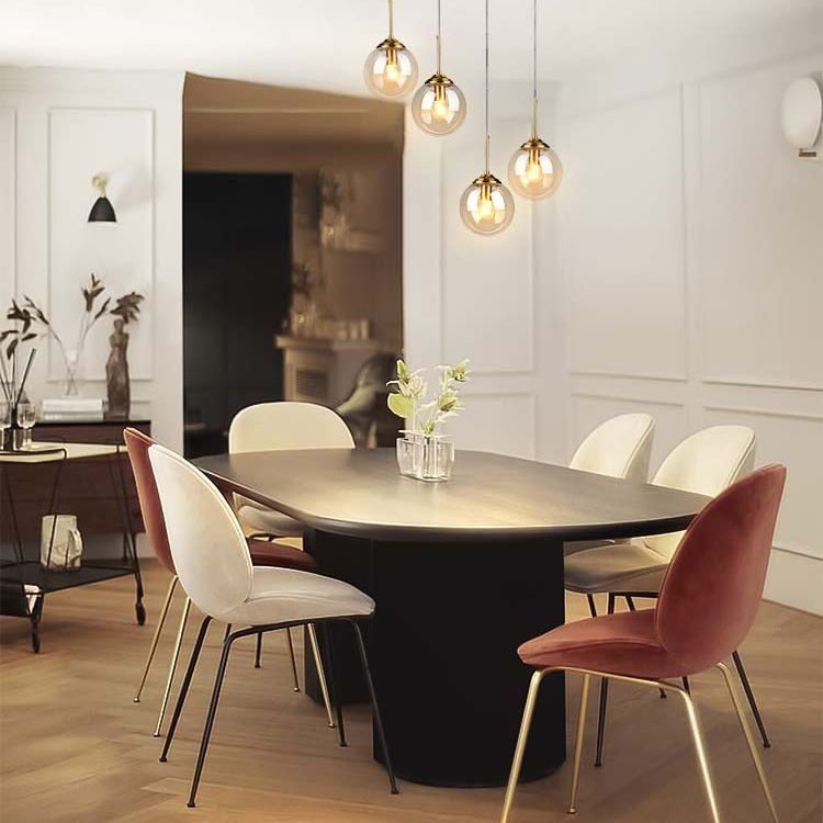 Solid Wood Contemporary Oval Table Black Wood Top Table with Double Pedestal