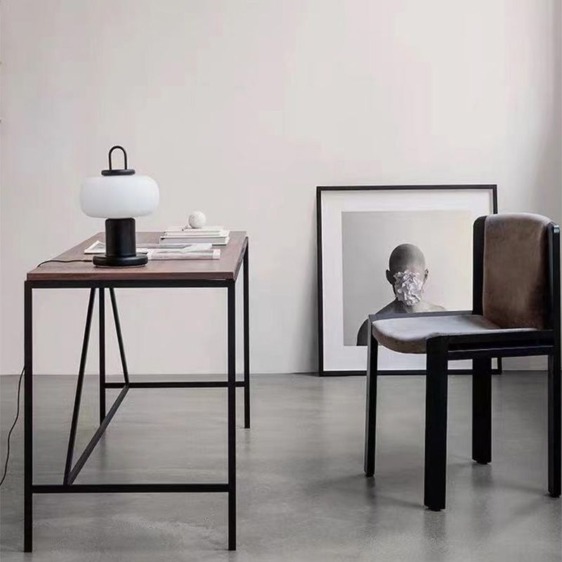 Black Lantern Table Lamp Postmodern 1-Light Ivory Glass Nightstand Light