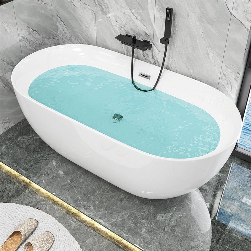 Freestanding Acrylic Bath White Oval Modern Back to Wall Bathtub