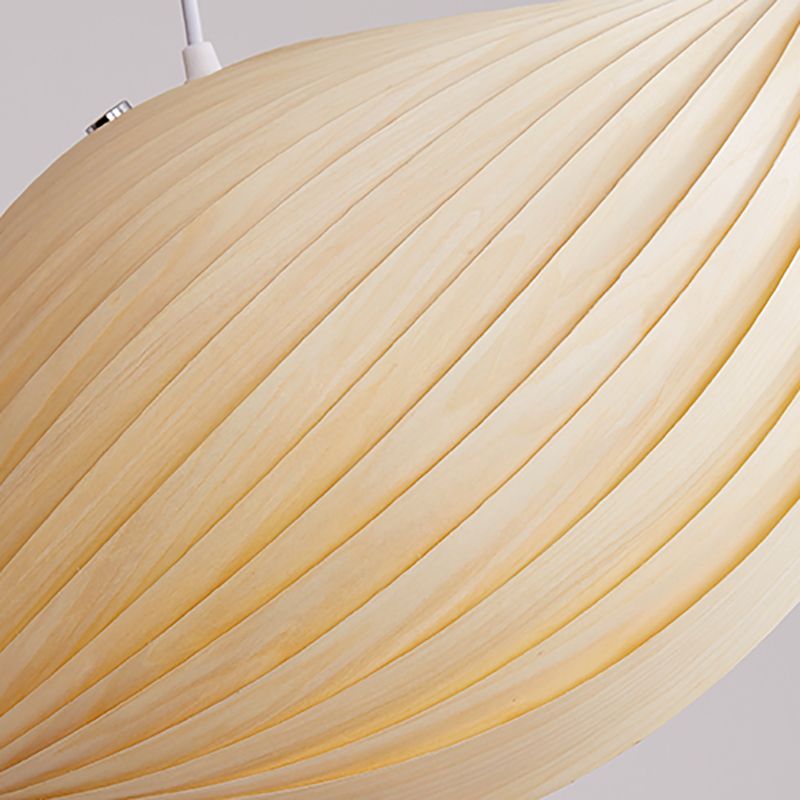 Artistic Shell Suspension Lamp Minimalist Natural Wood 1 Bulb Staircase Pendant Light
