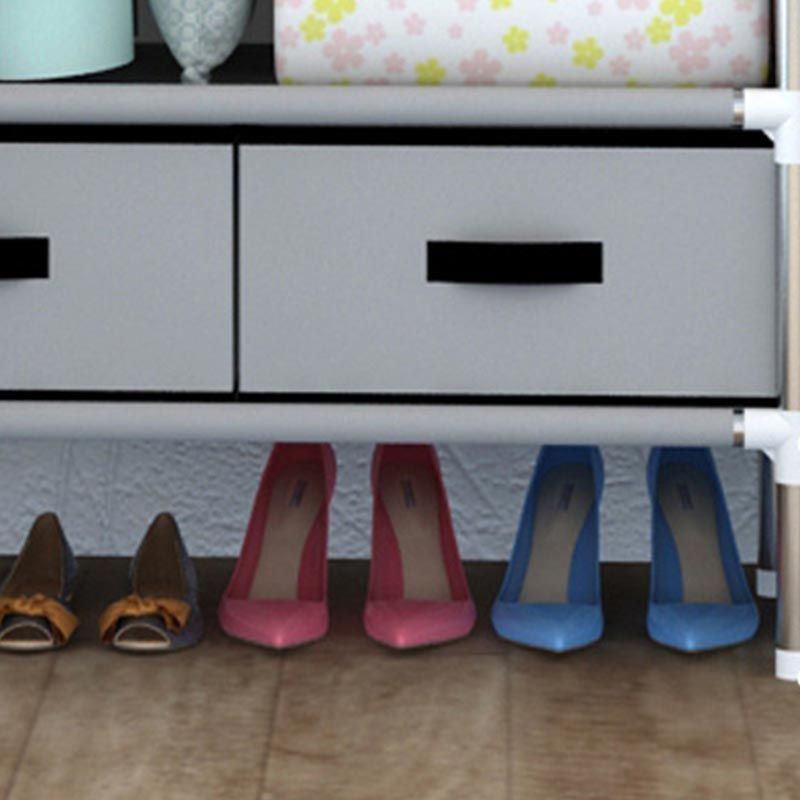 Contemporary Style Metal Wardrobe 2 Drawers Wardrobe Closet with Legs