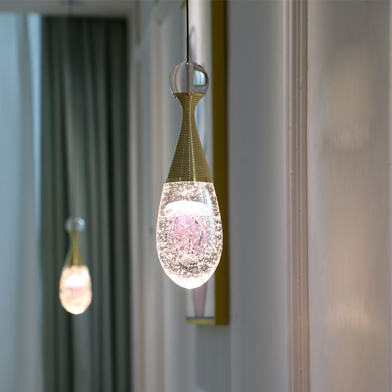 Orb/Tränendrop/Bogenform -Pendel Licht Minimalist klarer Kristallglas LED Gold hängende Deckenlampe