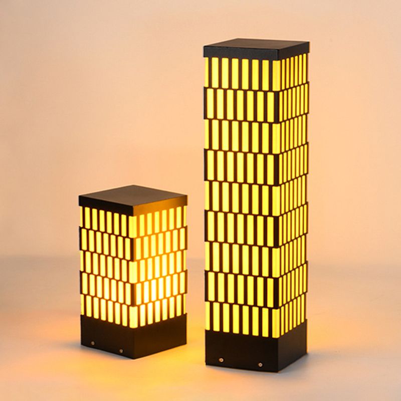 Rectangle Pillar Lamp Contemporary Metal Outdoor Waterproof Light in Black