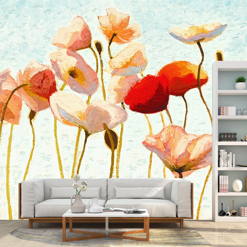 Pink Flower Wall Murals Oil Painting Modernist Stain Resistant Wall Decor for Coffee House