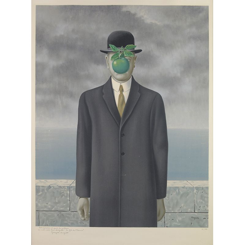 Smooth Whole Grey-Green Murals Surreal Rene The Son of Man Painting Wall Decor, Optional Size