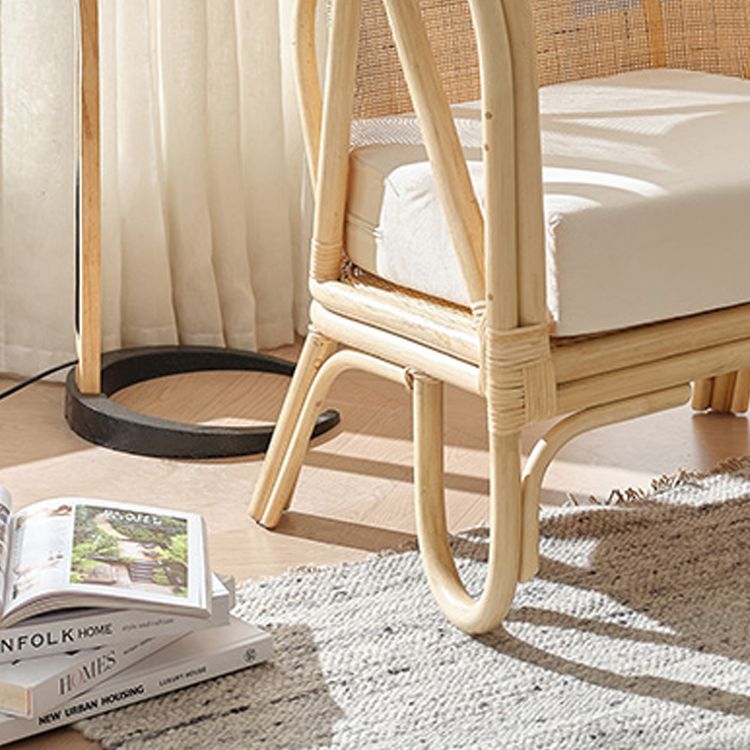 Solid Wood Sofa with Rattan Accent Tropical Living Room Sofa in Light Brone
