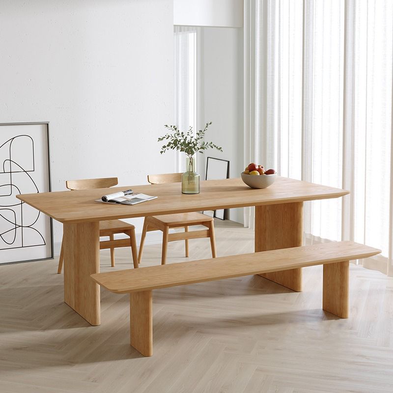Modern Pine Wood Indoor Table for Restaurant Rectangle Dining Table with Double Pedestal