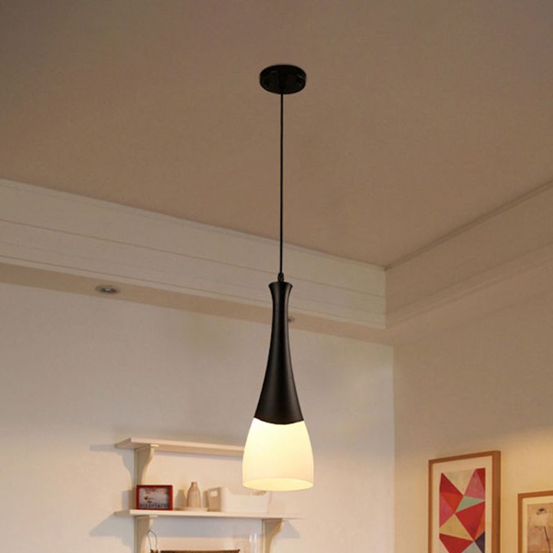 Conola lampada a sospensione in vetro latteo con ascensore lampada sospesa nera con baldacchino rotondo/lineare