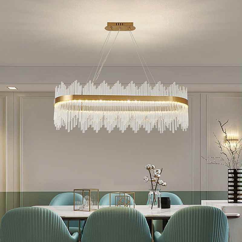 Lampadario dorato contemporaneo LED lineare cristallino su illuminazione dell'isola per soggiorno