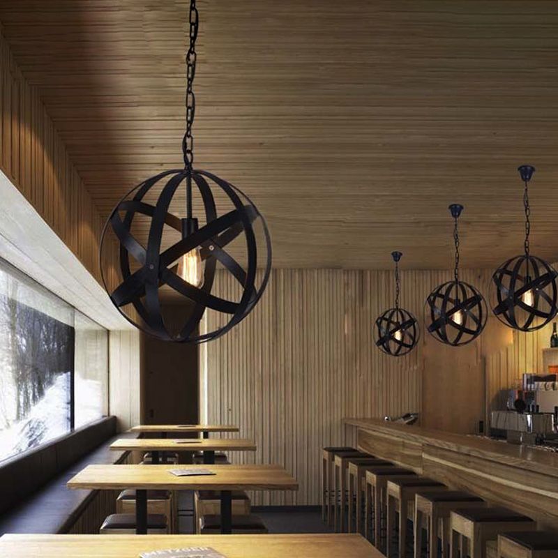 1 leichte kugelhaltige hängende Decke Leicht Industrial Black Metallic Anhängerlampe mit Drahtschutz für Wohnzimmer