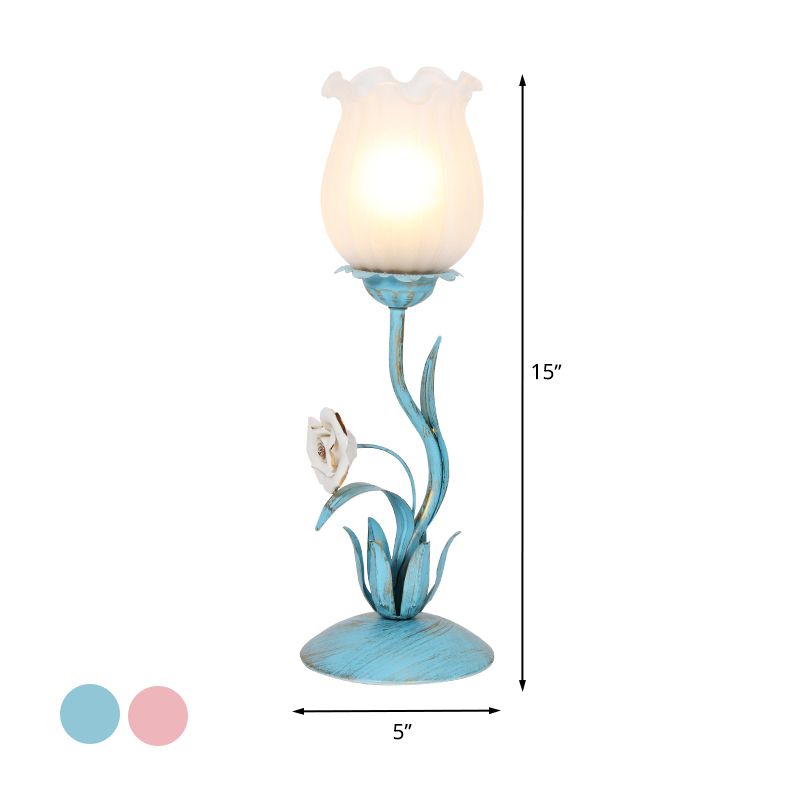 1 Lampenblüte Tischbeleuchtung romantischer pastoraler blau/rosa Metall -Nachttisch -Lampe für Wohnzimmer