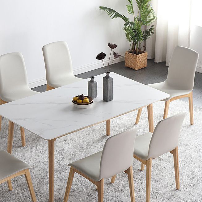 Modern Style Standard Height Table with Sintered Stone Dining Table and 4 Solid Wood Legs Base