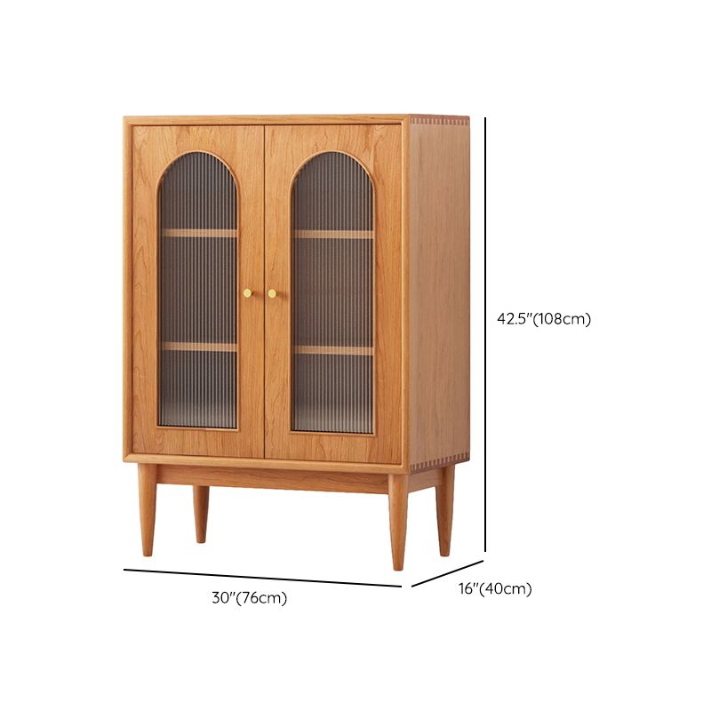 Mid-Century Modern Solid Wood Chest Rectangle Accent Cabinet with Glass Top