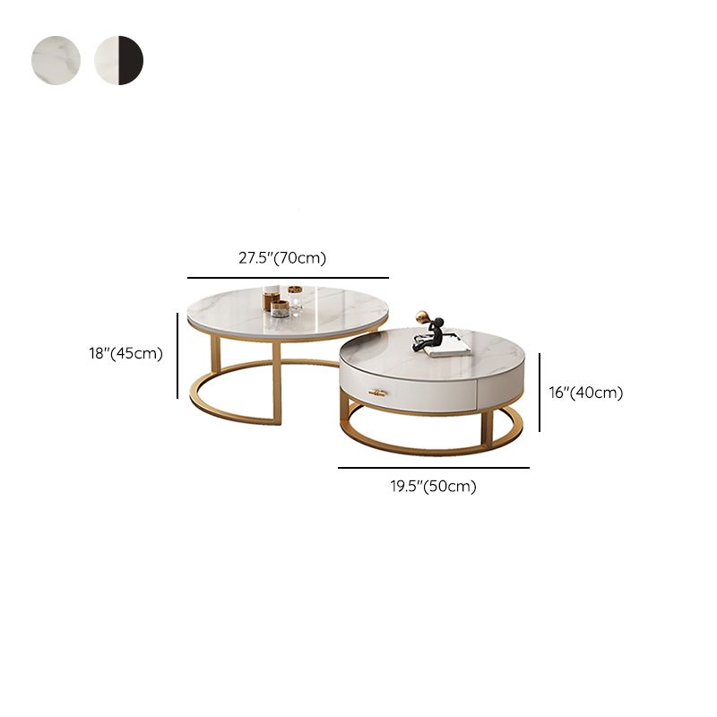 Frame Coffee Table White Slate Cocktail Table with Storage Drawers