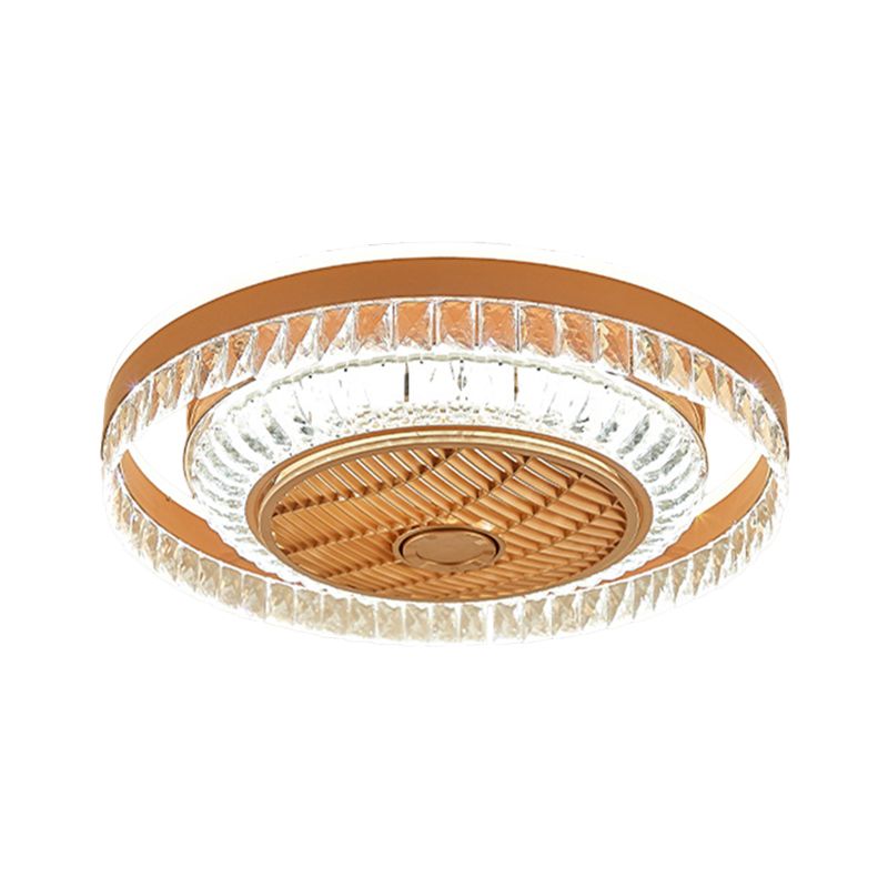 Kristalblokken koper hanger ventilatorlamp ronde led eigentijds semi-flush plafondlicht, 23 "breed