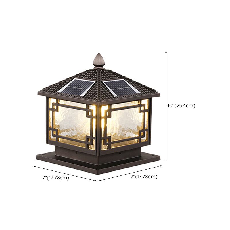 Contemporary Metal Pillar Lamp Square Shape Outdoor Waterproof Light with Glass Shade