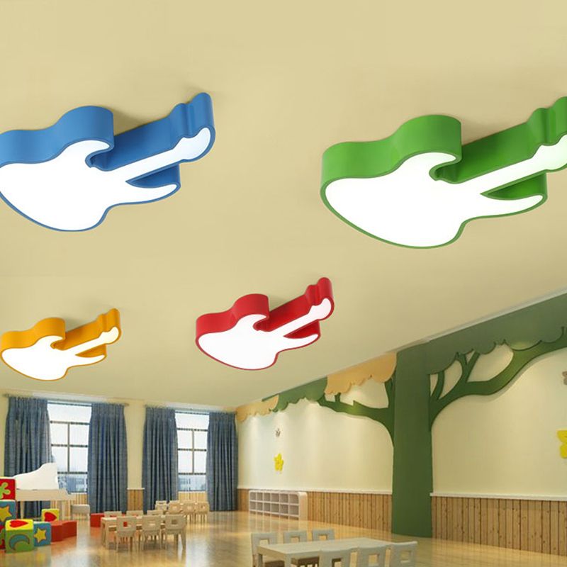 Guitar Flush Ceiling Light Kids Style Metal LED Kindergarten Ceiling Lighting