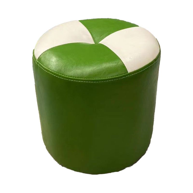 Color Block Pouf Cylinder Shape Faux Leather Contemporary Stain Resistant Pouf