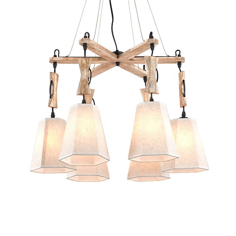 Lampadella in tessuto affusolato Luce tradizionale a 6 luci da soggiorno illuminazione a sospensione in bianco/nero/lino