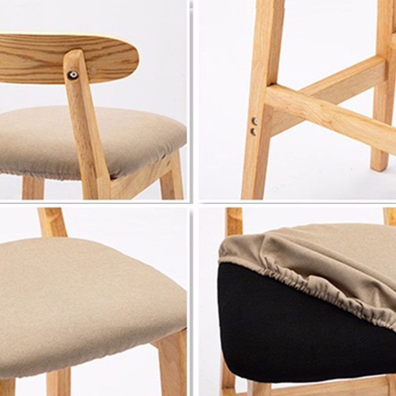 Scandinavian Upholstered Low Back Footrest Stool Matte Finish Rubberwood Barstool