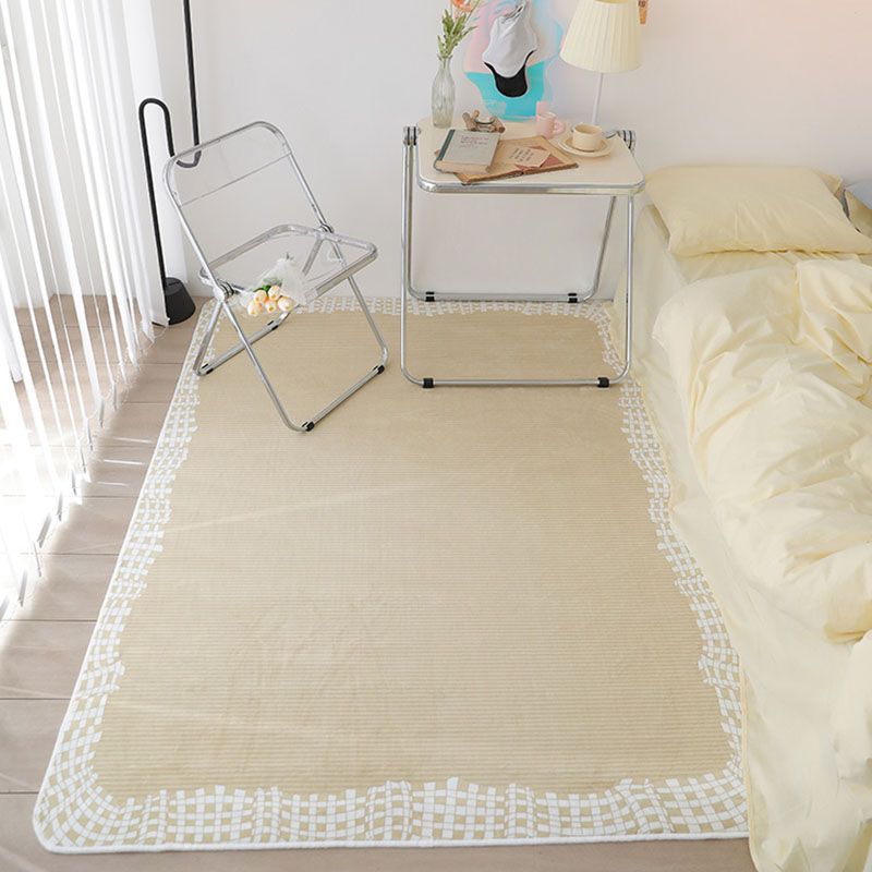 Beige Modern Area Rug Geometric Pattern Polyester Area Carpet Non-Slip Backing Rug for Bedroom