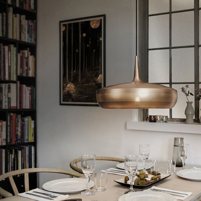 Round Shaped LED Pendant Light Postmodern Style Metallic Dining Room Suspension Light Fixture