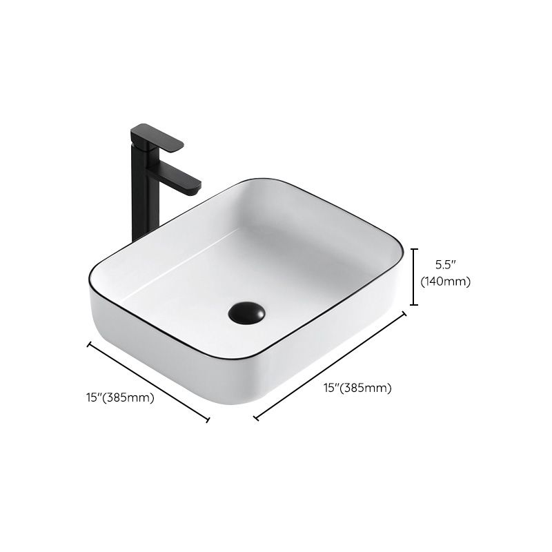 Modern Bathroom Sink Porcelain Pop-Up Drain Rectangular Vessel Sink