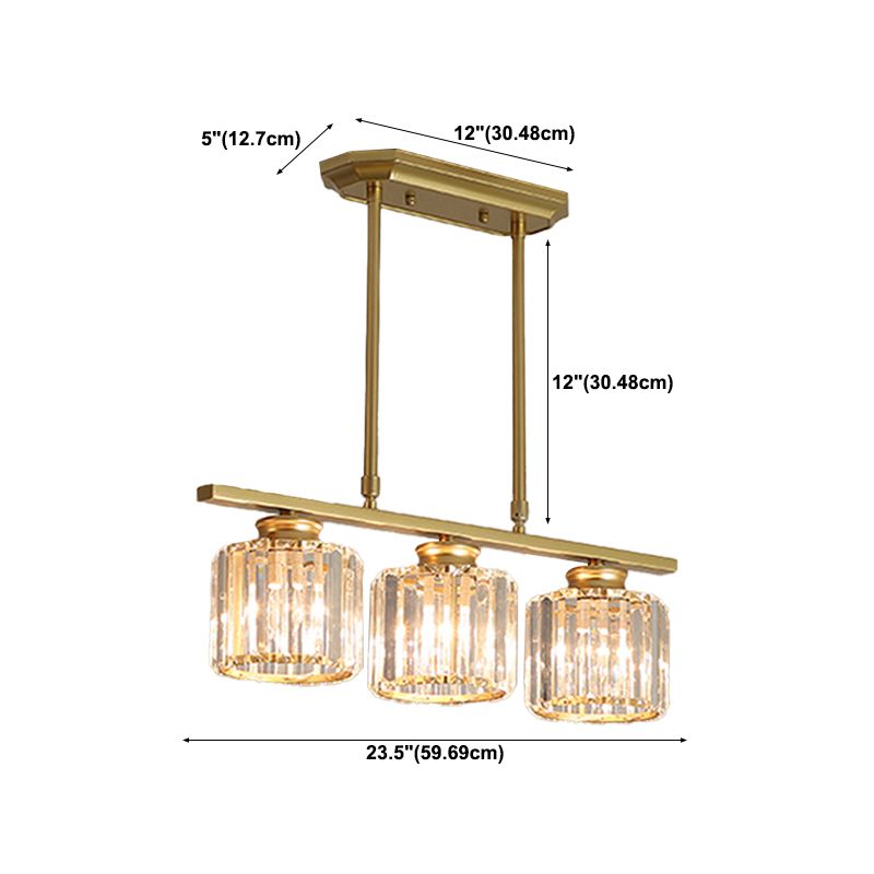 Post-Modern Island Light Fixture Gold Hanging Light with Crystal Shade for Dining Table