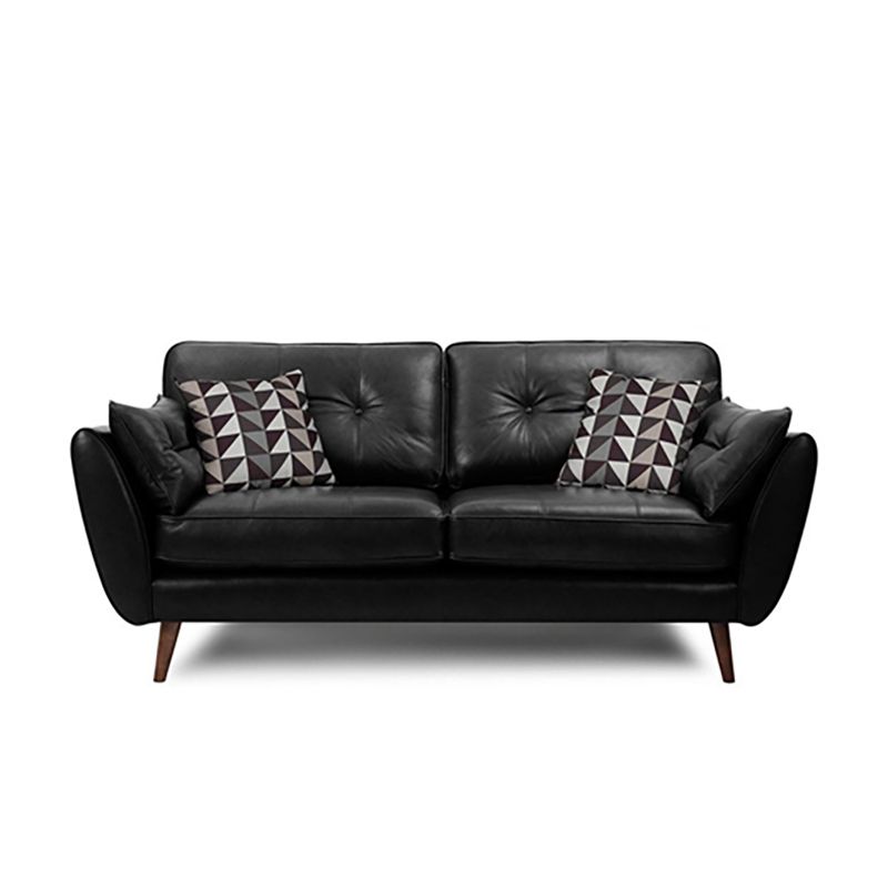 Wood Legs Modern Flared Arm Sofa Leather Standard Tufted Sofa