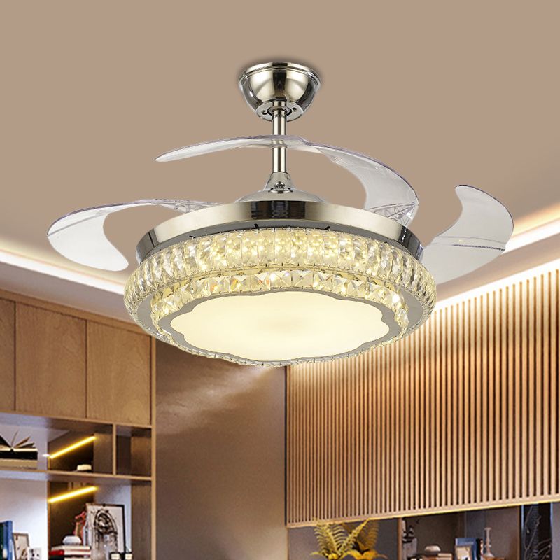 Crystal Block Round Plafond Lampe à fans Simple 19 "W LED LED LED MOT MONTING LECLING AVEC AVEC STOI / DESIGNE FLORAL, 4 lames