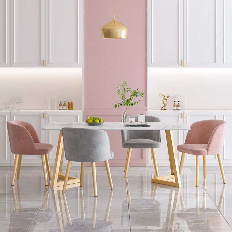 Traditional Luxury Dining Table White Stone Top Gold Base Dining Room Table