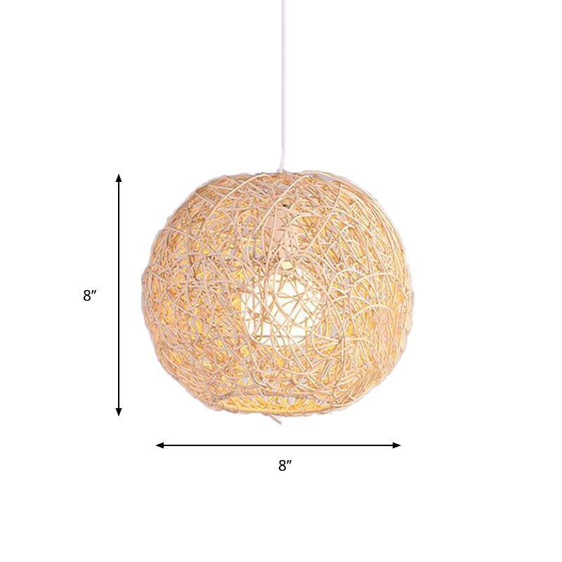 Rattan Orb Hanging Ceiling Light Country Style One Light Pendant Lighting in Beige