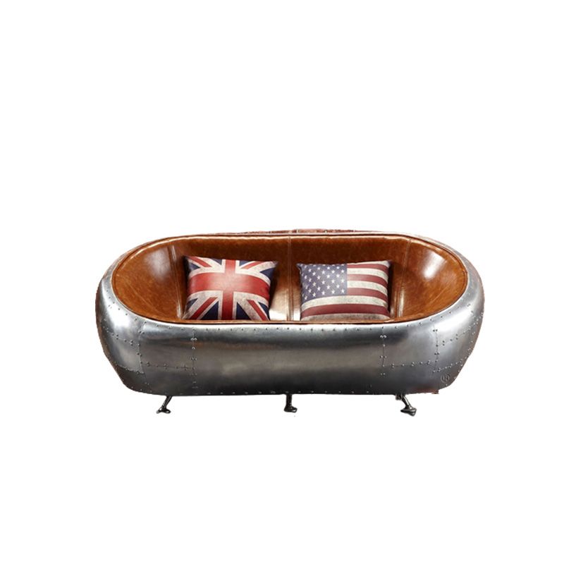 Contemporary Style Genuine Leather Sofa Living Room Seating in Brown