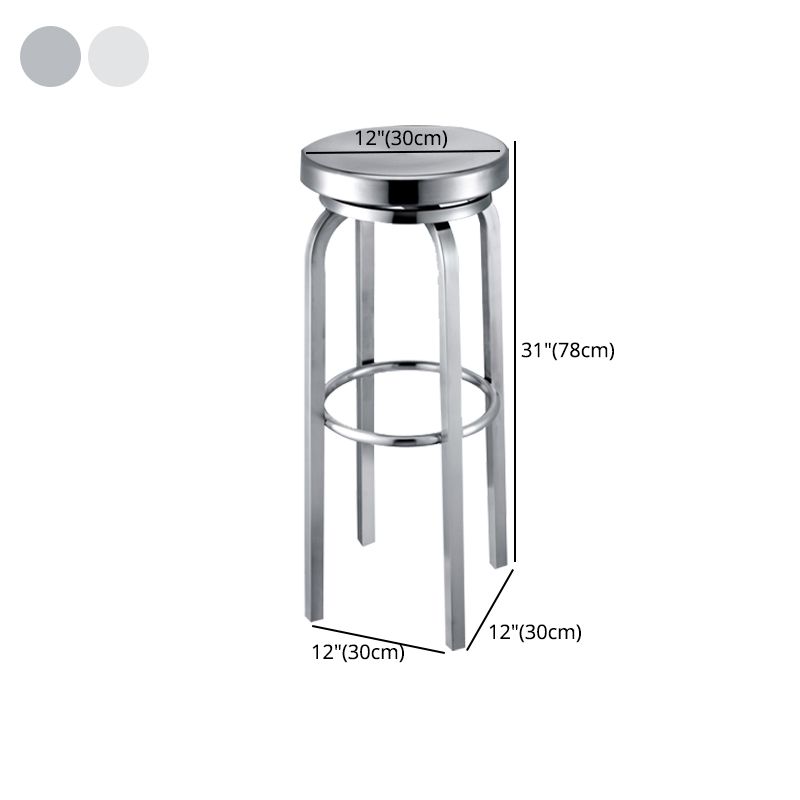 Silver Industrial 29.5" H Barstool Glossy Stainless Steel Brushed Tall Stool 1 Piece