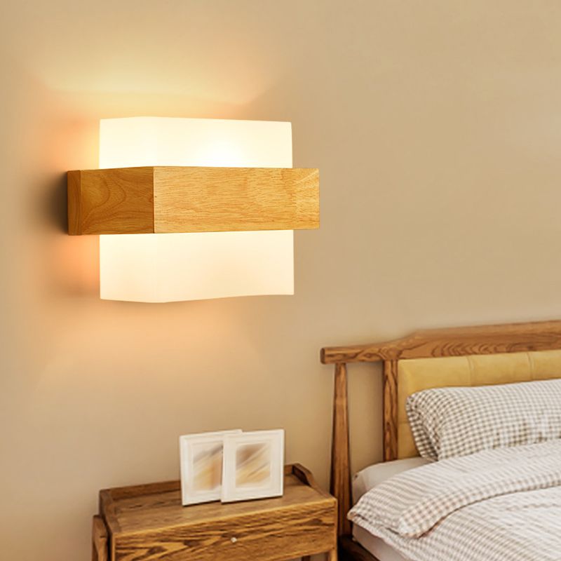1-Light Wall Sconce Modern Style Wood Wall Lighting for Bedroom