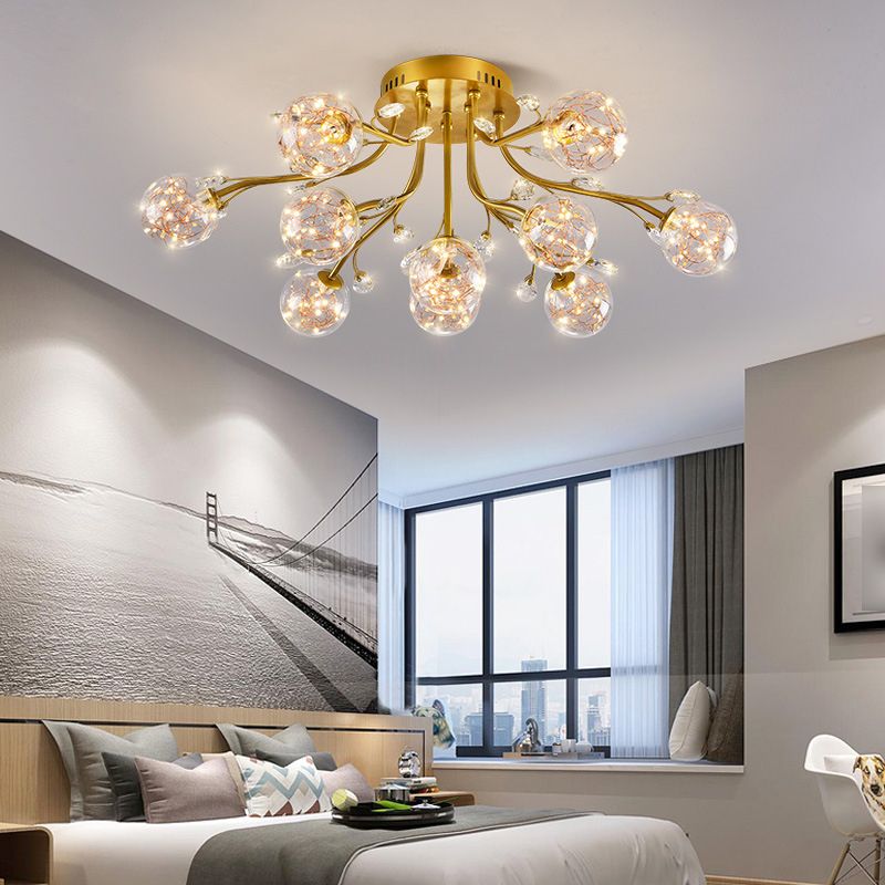 Glass Ball Shape Flush Ceiling Light Modern Multi Lights Flush Mount Lighting in Gold