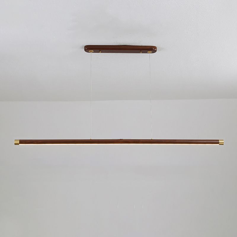 Modern Wood Chandelier Lamp 1-Light Linear LED Island Pendant for Study Room
