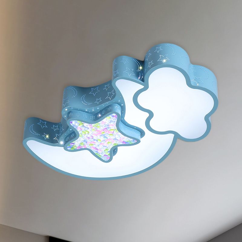 Acrylic Starry Sky Flush Light Fixture Nordic LED Flush Mounted Lamp in White/Pink/Blue for Child Bedroom