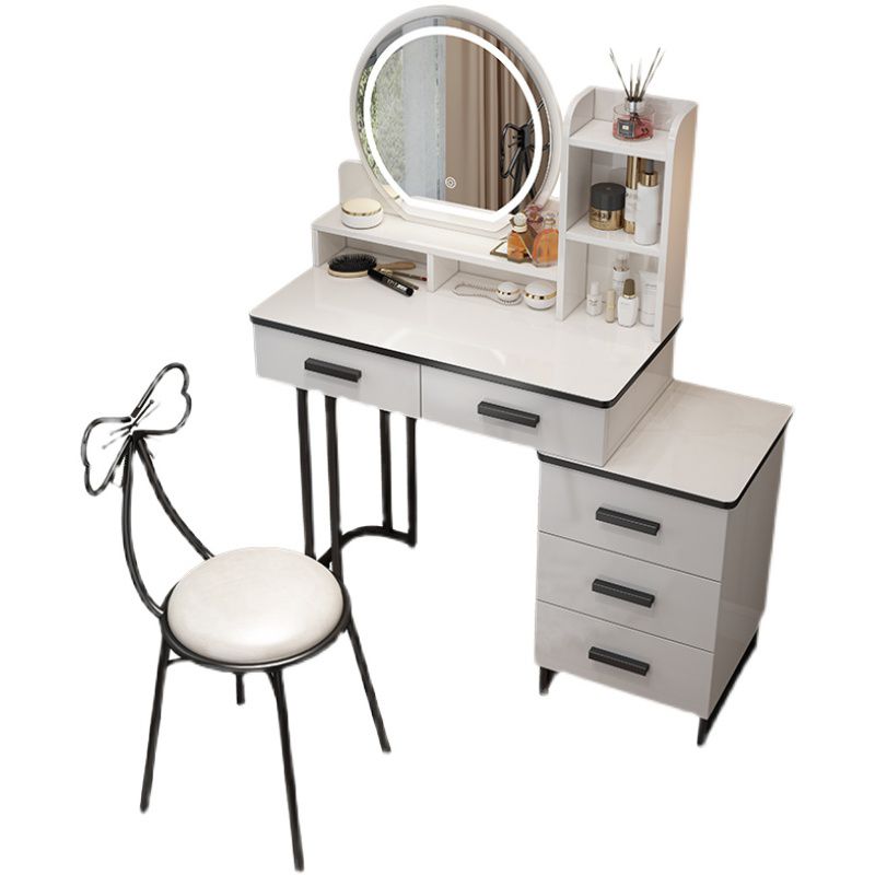 Mirrored Vanity Bedroom Make-up Vanity Table Set with 5 Drawers in White