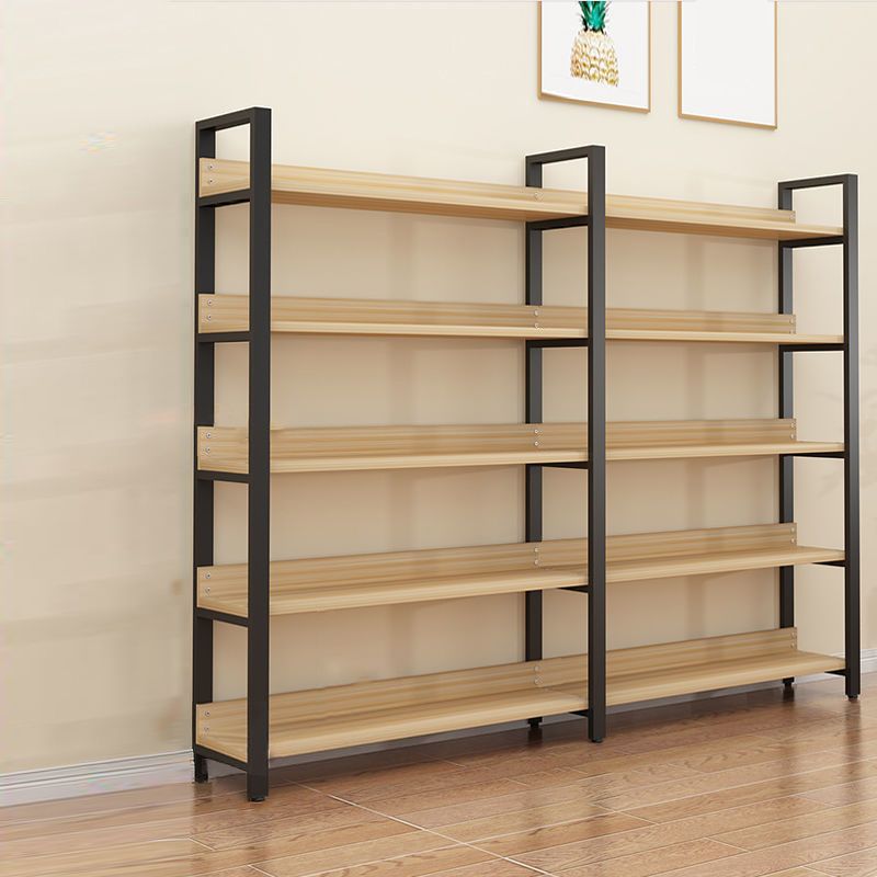 Metal and Wooden Shelf Bookcase Open Modern Brown Book Shelf for Office