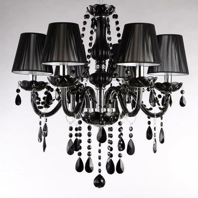 6-Light Candle Chandelier Vintage Black Crystal Ceiling Pendant Light for Living Room