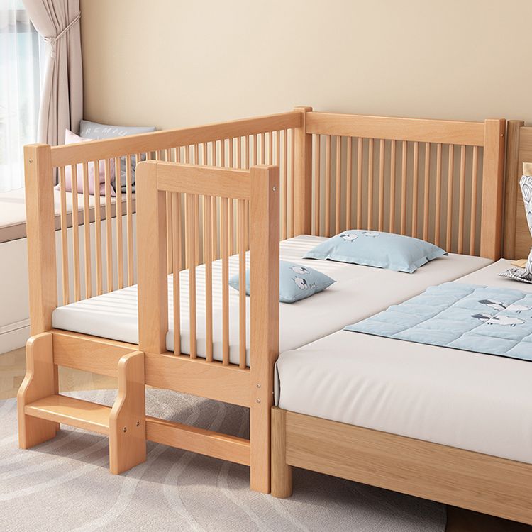 Contemporary Light Wood Nursery Crib Solid Wood with Guardrail