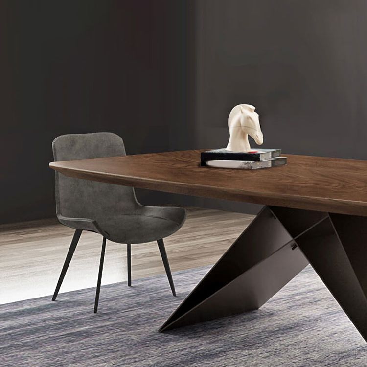 Industrial Metal Rectangle Dining Table Walnut Wood Top Table for Kitchen